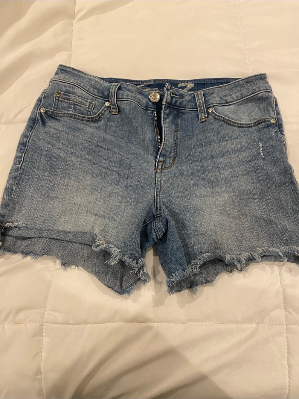 Seven7 Light Blue Frayed Hem Denim Shorts